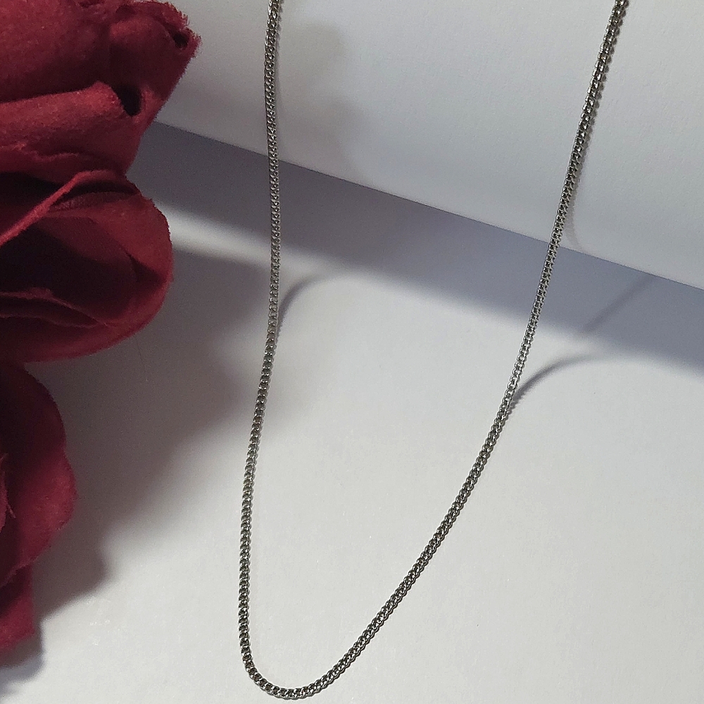 Vintage Silver Tone Dainty Curb Chain Necklace 16" Long